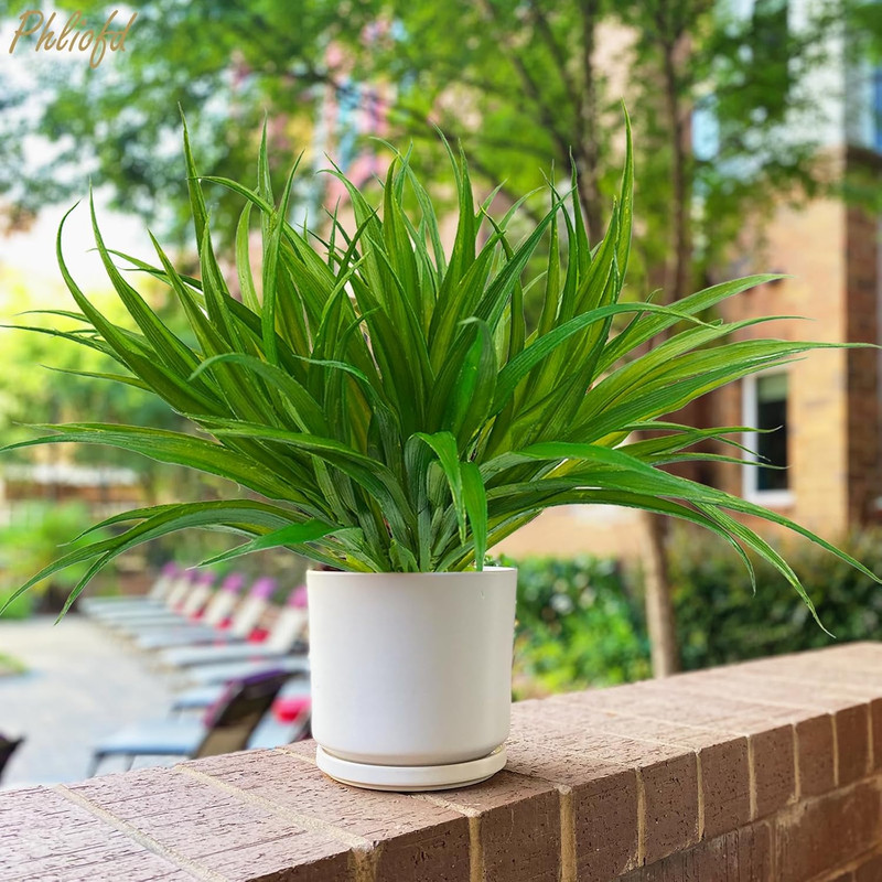 6Pcs Artificial Grass Fake Plants 17.3In 16 Leaves Outdoor Fake Grass UV Resista gallery
