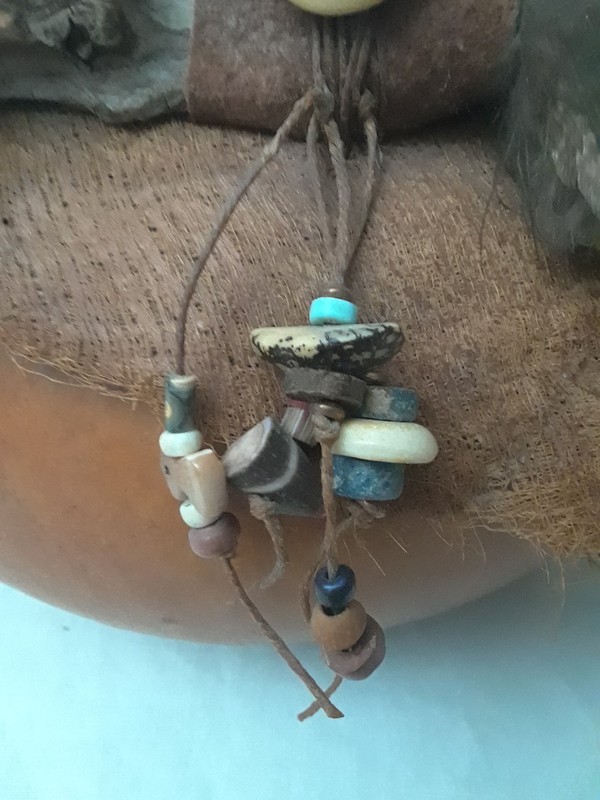 Native American Handcrafted Signed Gourd Art w/Leather Feathers Beads gallery