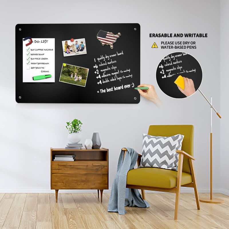 Black Metal Magnetic Bulletin Board for Wall Refrigerator 17.1x11.8 Inch gallery