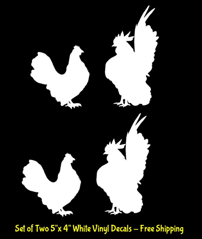 Hen & Rooster Chickens Two 5″ White Vinyl Decals Car Truck Windows Laptop Tablet