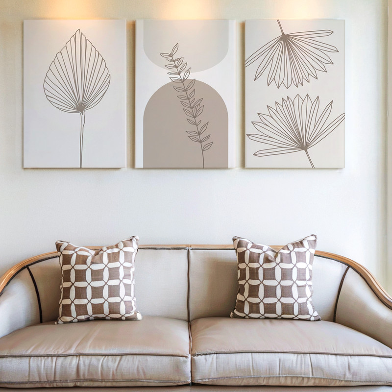 3 Pieces Minimalist Botanical Neutral Large Wall Art Set for Living Set Of 3 gallery