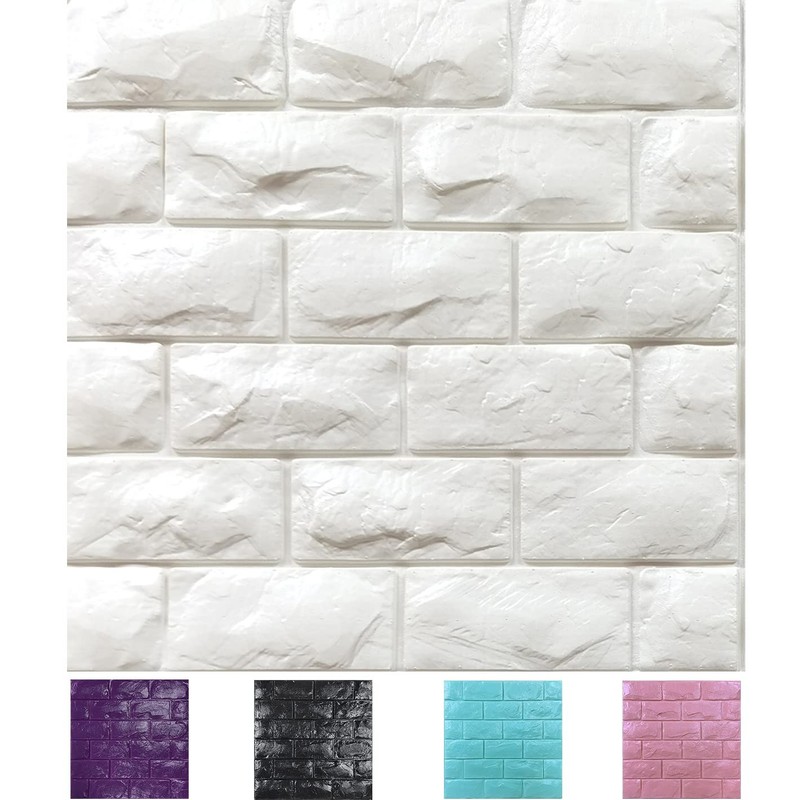 11PCS 3D Wall Panels Peel and Stick Faux Brick Wallpaper White 11PCS,