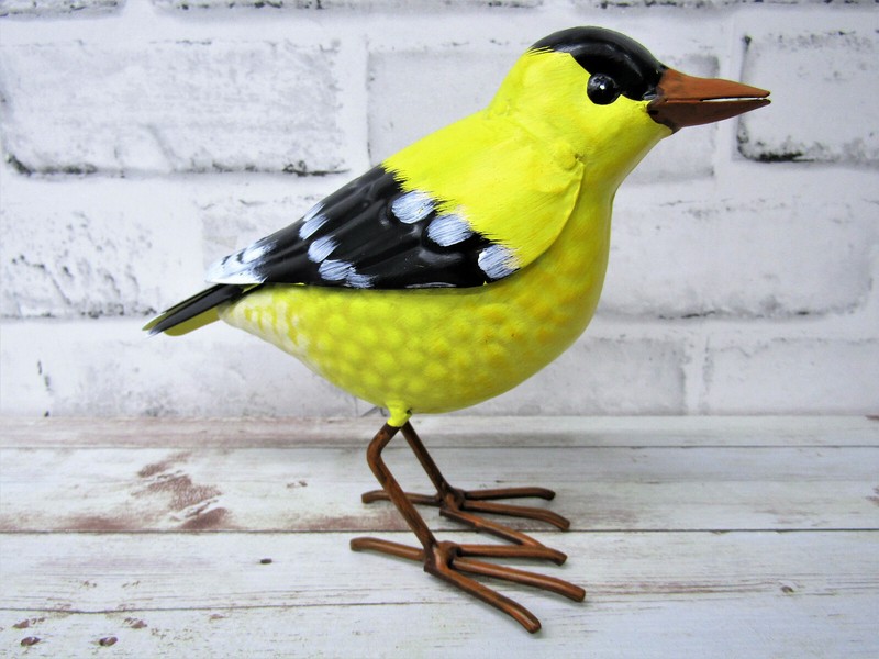 Small Rustic 8″ Long Summer American Goldfinch Finch Metal Tin Song Bird Figure