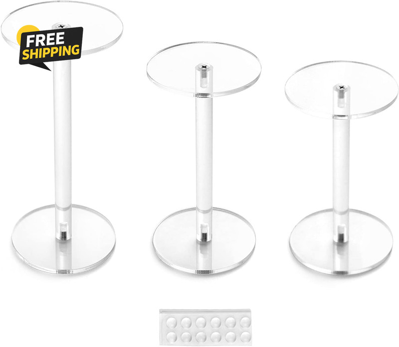 round Acrylic Display Stand, Premium Clear round Riser Stands, Set of 3