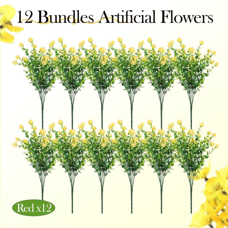 12 Pack Artificial Flowers & Plants for Outdoor Decor - Faux Eucalyptus & Lavend gallery