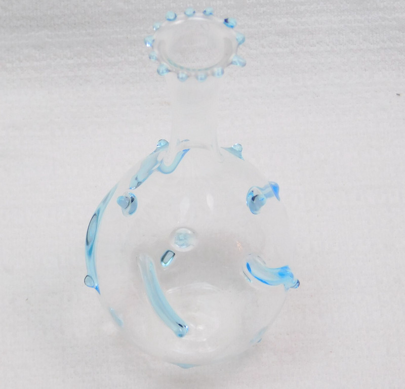 Murano Italian Venetian Art Glass Teal Detail Trim Bud Vase 4″