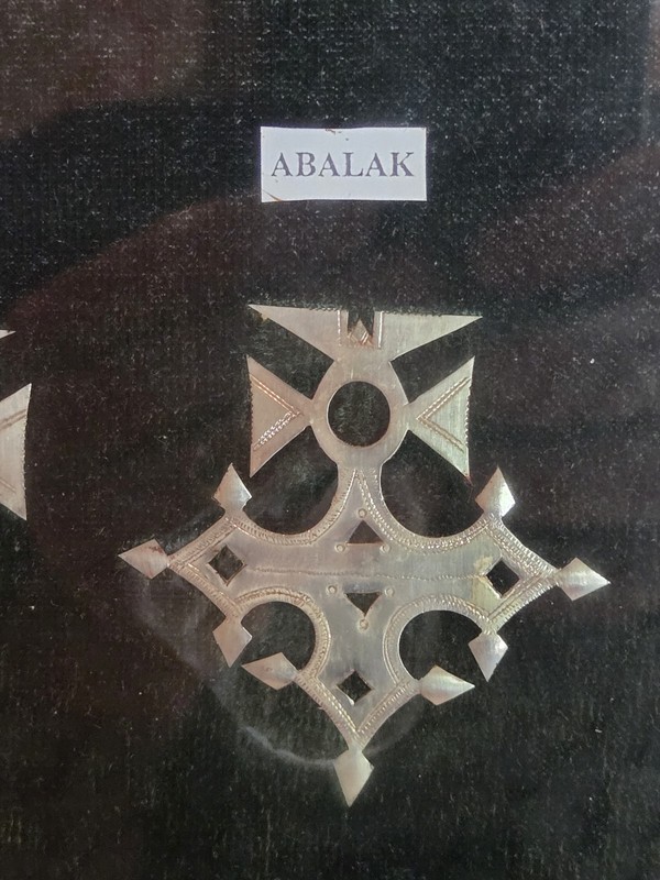 Wall Art 21 African Tuareg Silver Crosses Display Tooled Leather Frame W/ Glass gallery