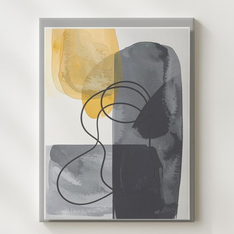 Contemporary Abstract Canvasgrayscale And Mustard Yellow Modern Art Wall Art
