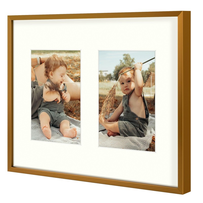 2 Pack 7x5 Bronze Aluminum Collage Frame 2 Opening for 5x7 Photo Wall Mount Art gallery