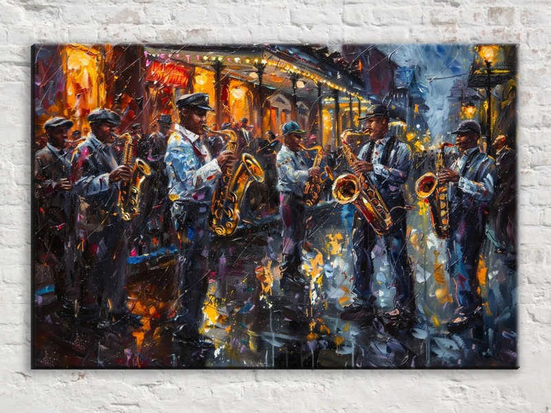 New Orleans Bourbon Street Jazz Band Canvas Wall Art Print Living Room Decor