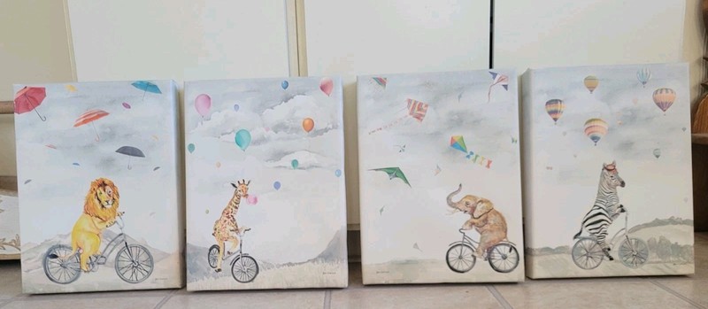 Art Cupola Safari Animals Wall Art Prints Set of 4 Wrapped Canvas Nursery Kids