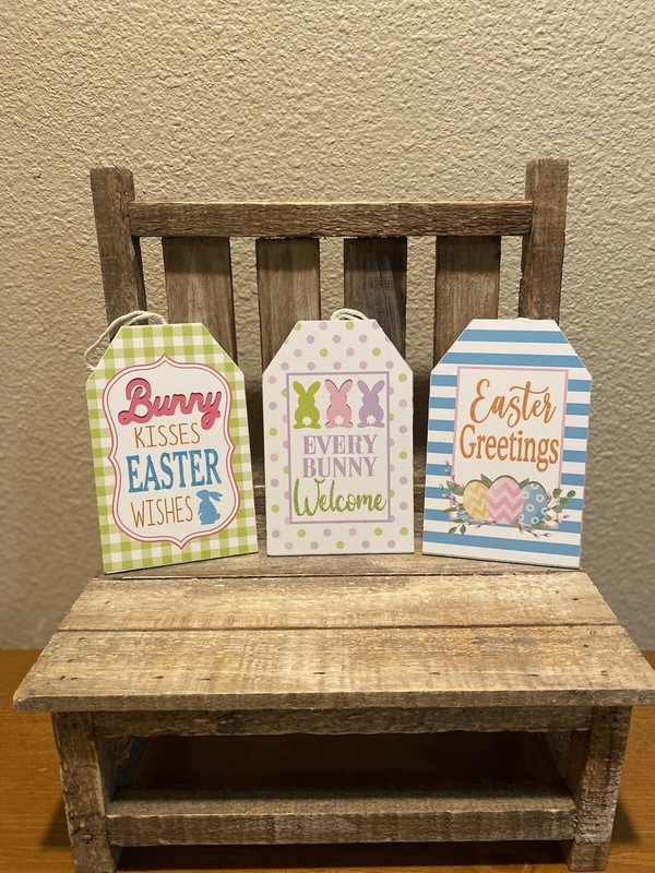 Easter Decor Set Of 3, Easter Greetings Sign, Bunny Kisses Easter Wishes Sign gallery