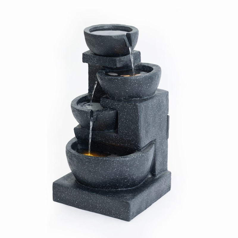 29-Inch Terrazzo LED Fountain 4-Tier Cascading Waterfalls for Patio Garden