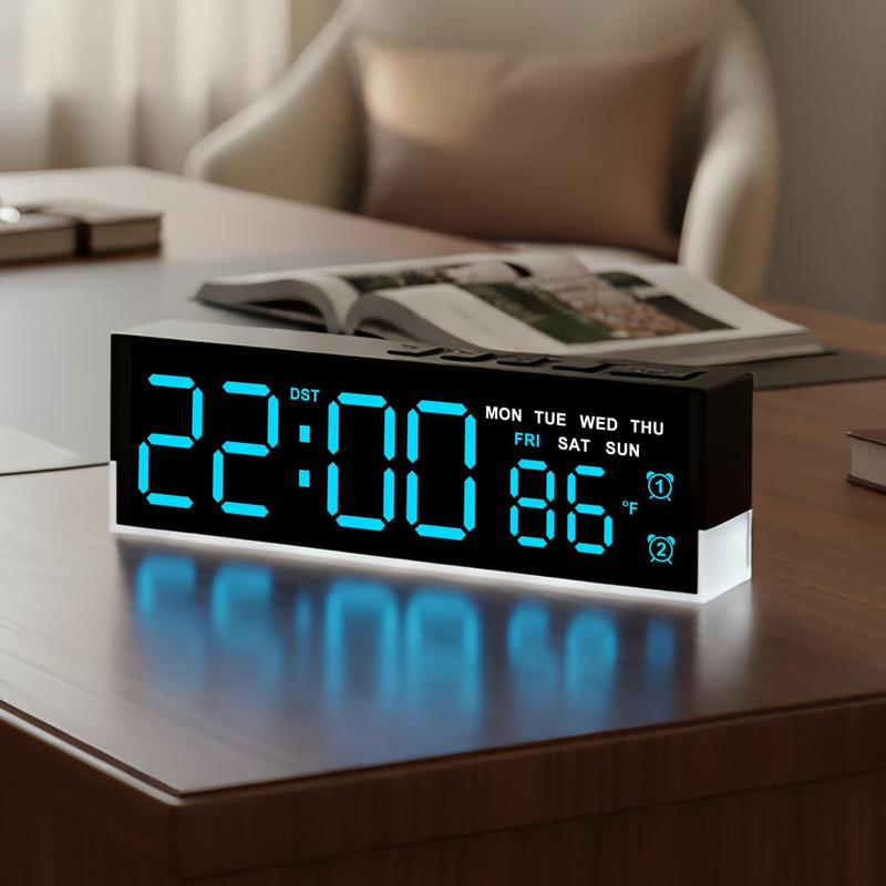 7 Inch Modern LED Digital Alarm Clock with Dual Alarms & Soft Bottom Light｜Displ gallery
