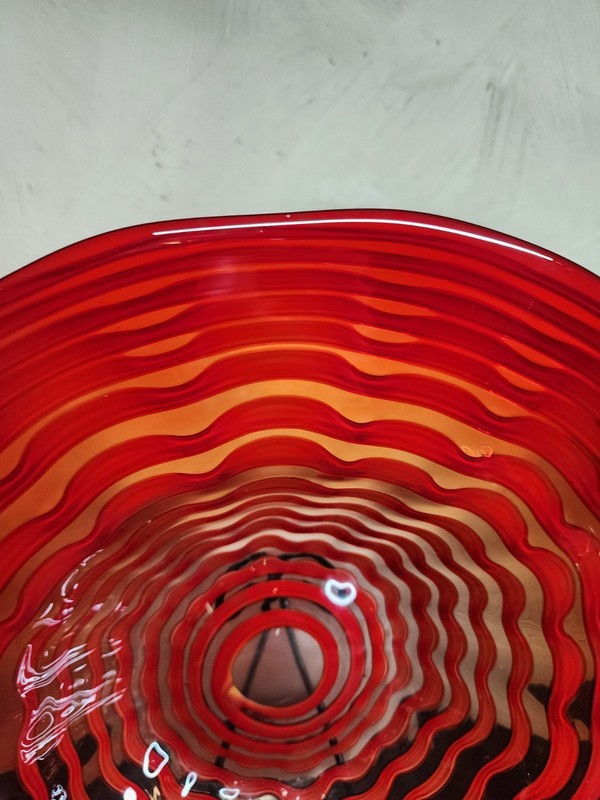 Hand Blown Glass Plate Swirl Murano Style Home Wall Decor Plate Red 16" Diameter gallery