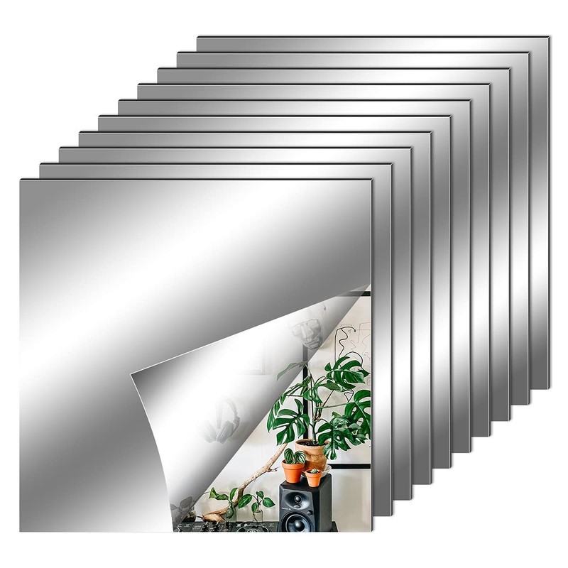 Fantasyon 10 Pieces Flexible Mirror Sheets, Self Adhesive 10×10 inch, 10pcs