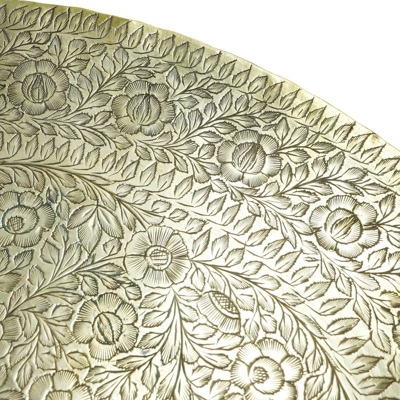 Vintage Brass Hand Engraved 13.5"x1.75" Decorative Dish ISCO India 70s gallery