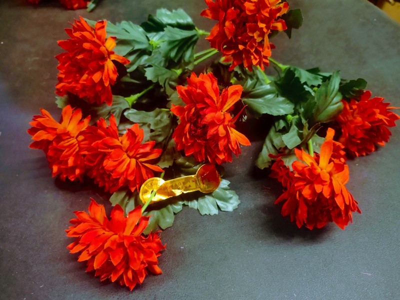 15" Vintage Silk Strawflower Flower Bush with 10 Stems, Autumn Orange gallery