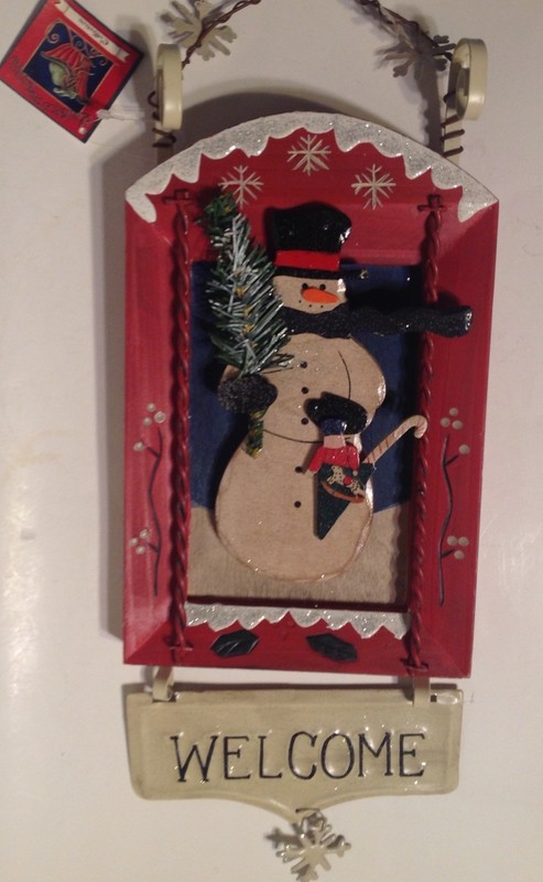 Olde World Christmas Wood Snowman Welcome Plaque Sign