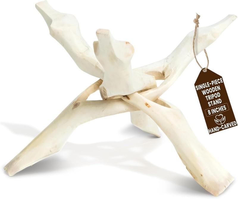 Hand-Carved Natural Wood Tripod Stand for Crystal Balls and Decor Items gallery