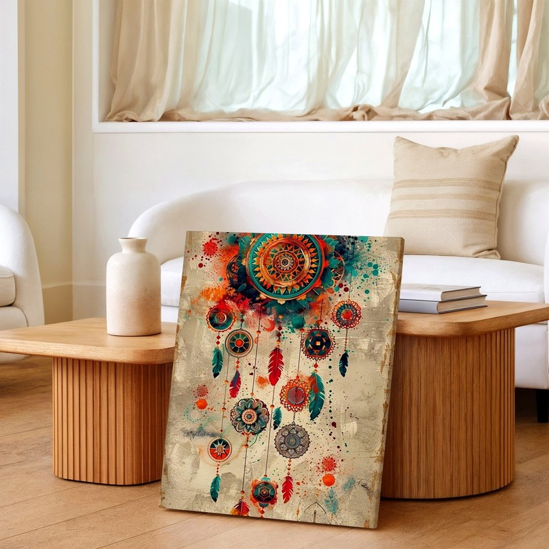 Wall Art Boho Dreamcatcher Feathers Mandala Abstract Colorful Canvas Print Decor gallery
