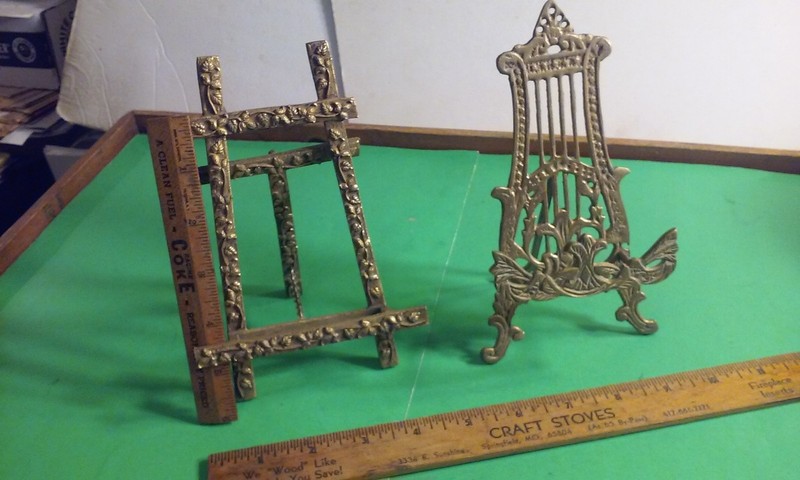 Lot 2 Vintage Brass Mini Easel Holder Display Stands Patterned Victorian Style gallery