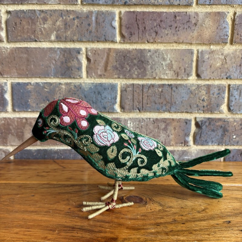 Anke Drechsel Kingfisher Embroidered Velvet Bird Figurine Green Floral Decor gallery