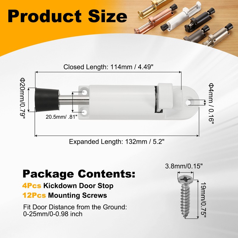 4Pcs Kickdown Door Stop Fit for Distance from the Ground 0-25mm, White gallery