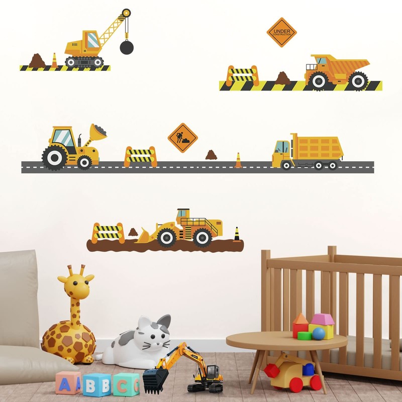 City Construction Vehicles Wall Decals Peel and Stick, Engineering Vehicles T…
