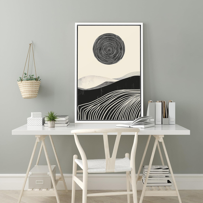 Wall26 Swirling Lines and Soft Hills Abstract Canvas Print Framed Wall Art gallery