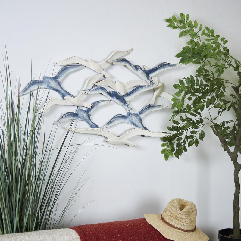 Blue Metal Bird Wall Art Sculpture with Brown Distressed Accents, 38" x 23 gallery