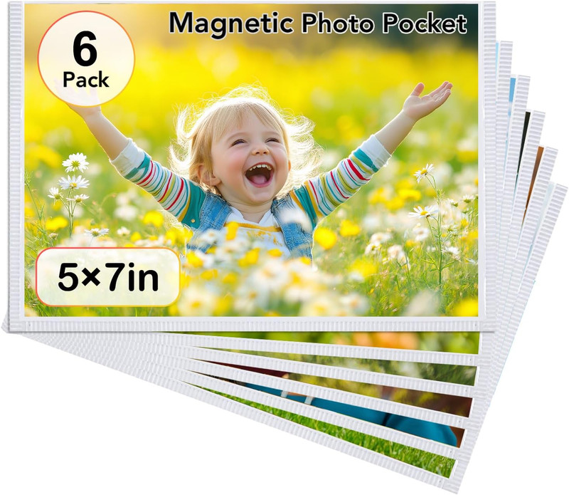 Magnetic Picture Frame, Holds 5X7 Inches Pictures, Reusable White Magnet Fridge