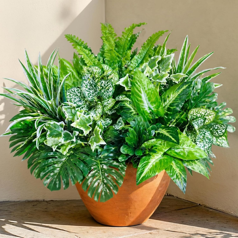 Obbsie 16 Bunches Fake Plants Outdoor UV Resistant Artificial Bushes Green Boxwo