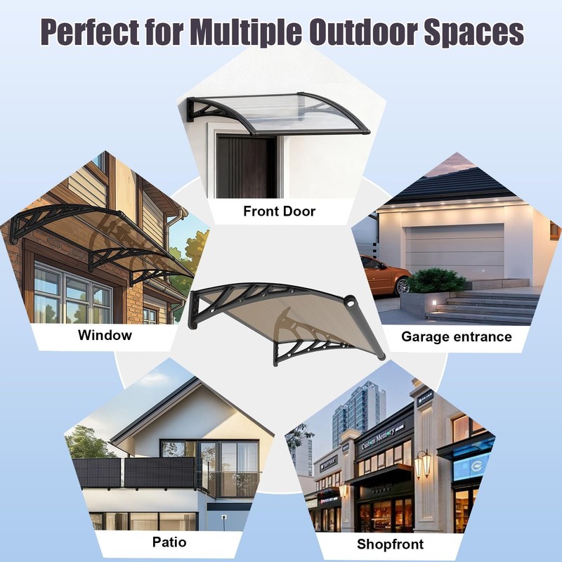 Door Awning Exterior, 32x40 Inch Polycarbonate Overhang Canopy with Drainage,... gallery