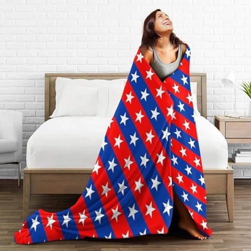 Patriotic Stars Fleece Blanket 50"x 40", Red White Blue 50"x40" Black3-3 gallery