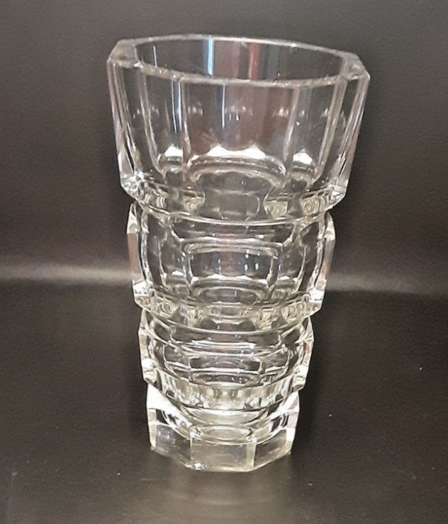Vintage Heavy Clear Lead Glass 6.25″ Art Deco Style Vase