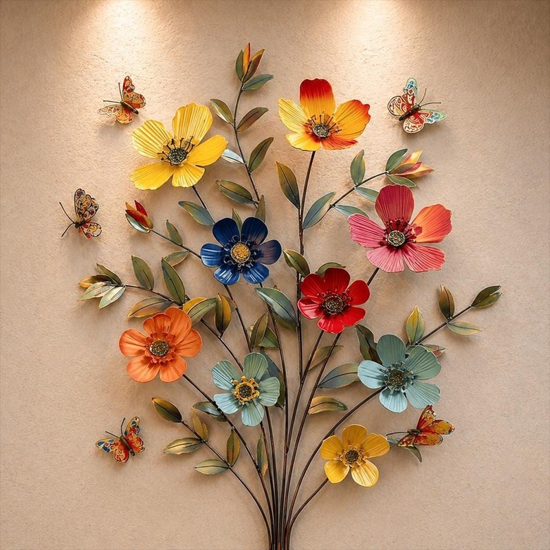 Colorful Floral Metal Wall Art, Butterfly Garden Metal Sign, Rustic Flower Decor gallery