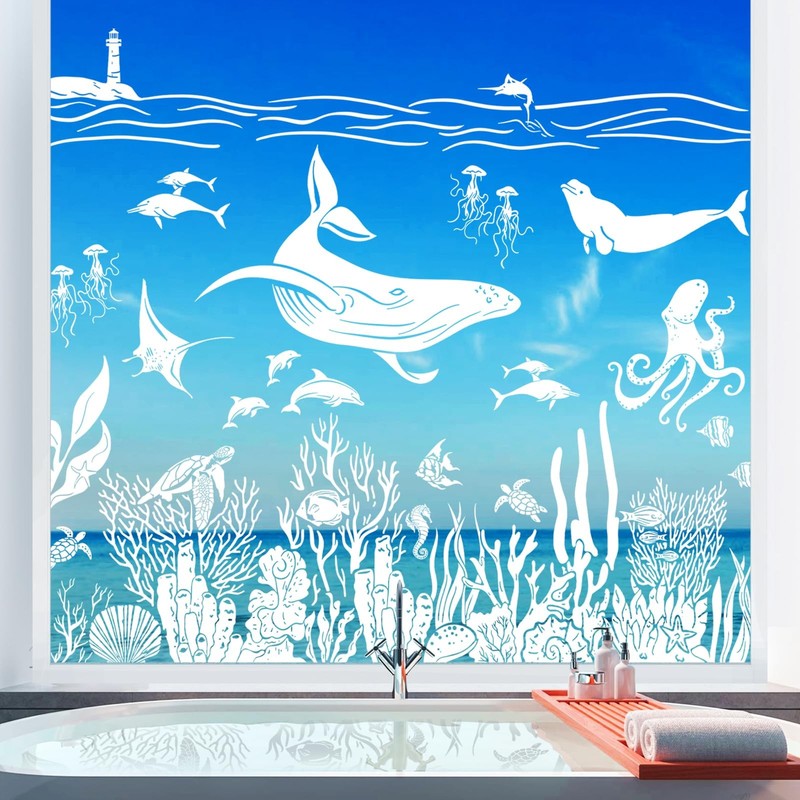 JarThenaAMCS 9 Sheets Under The Sea Window Clings 7.9 x 11.8 inch, White