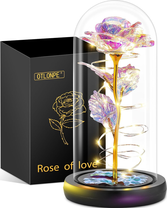 LED Glass Rose Lamp Forever Flower Gift Mom Wife Birthday Valentine Night Light