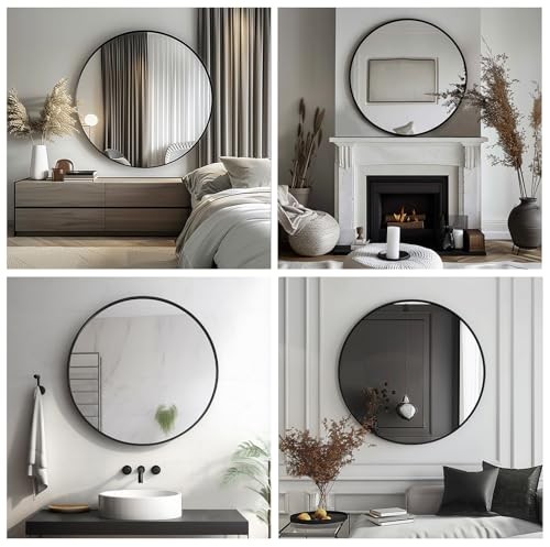 Round Mirror, Round Mirror 24 inch Circle Mirrors Metal 24"L x 24"W Black gallery