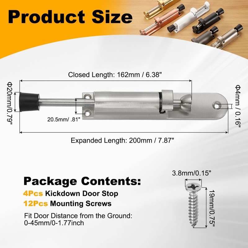 4Pcs Kickdown Door Stop Fit for Distance from the Ground 0-45mm, Silver gallery
