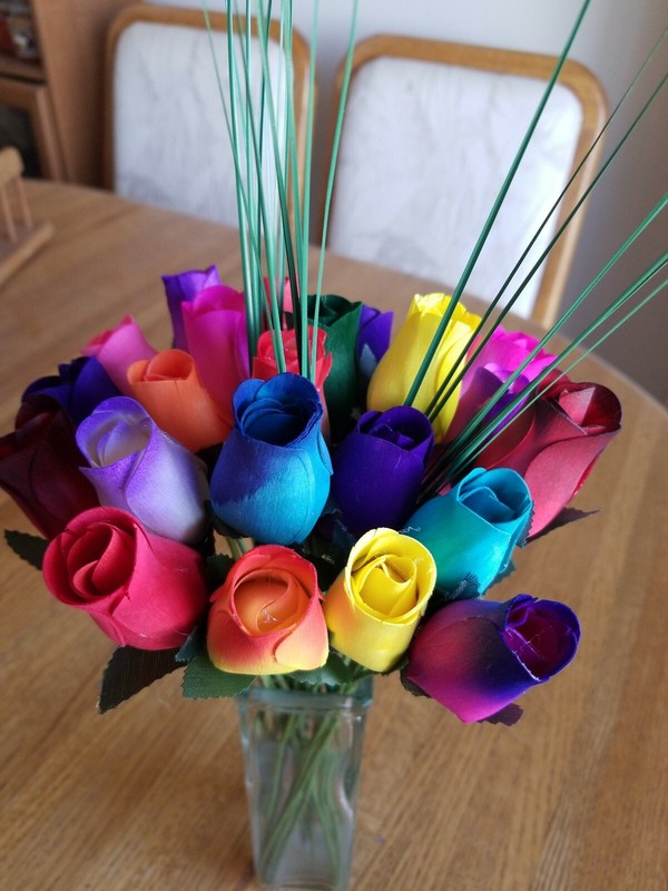 2 DOZEN - 24 MIXED COLOR BOUQUET OF BUDS FLOWER WOODEN ROSES - FREE SHIPPING gallery