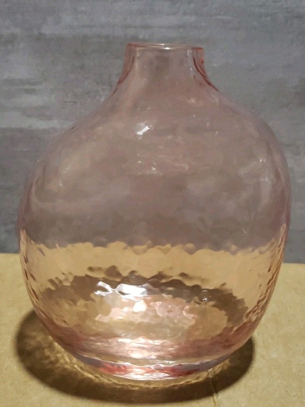 Pink Optic Rose Colored Glass Bud Vase 4.5″ Hammered Textured