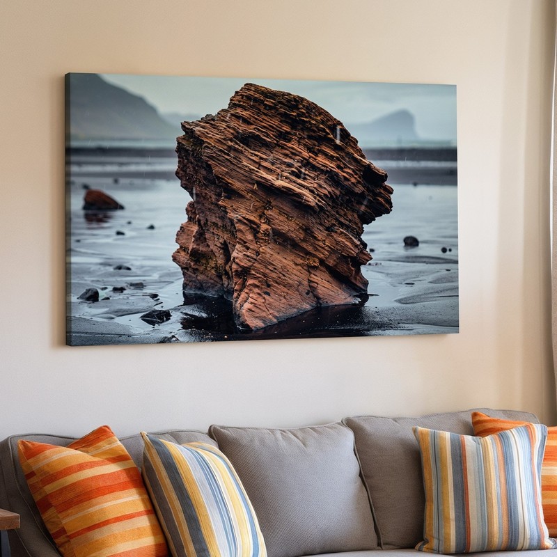 Large, Rugged Rock Formation Dominates The Center Of The Wall Art Canvas Print gallery