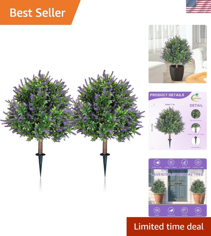 Artificial Lavender Topiary Ball for Outdoors, Set of 2 Boxwood Plant Tree With