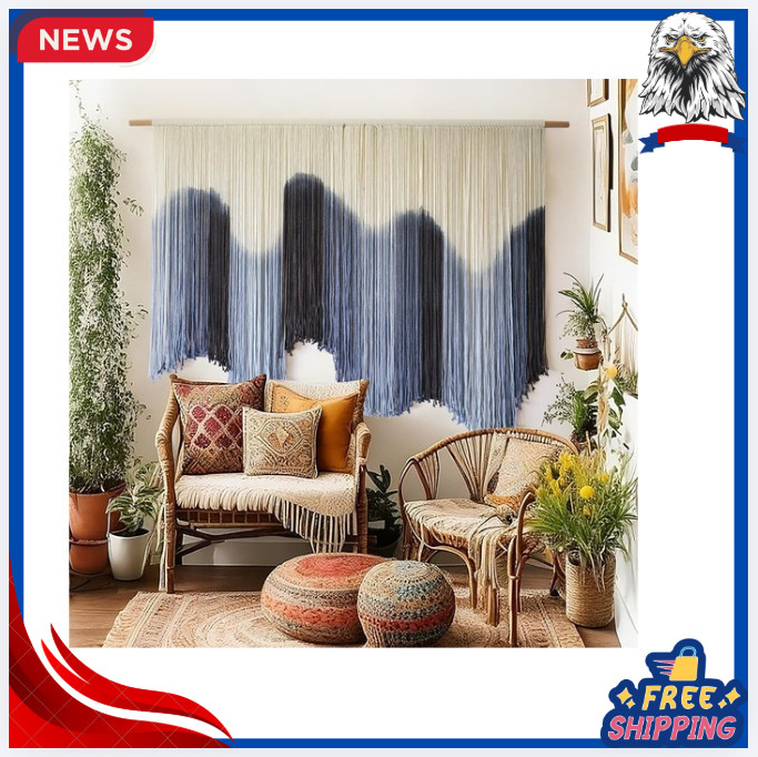 New Large Blue Macrame Wall Hanging Boho Tapestry 57×39