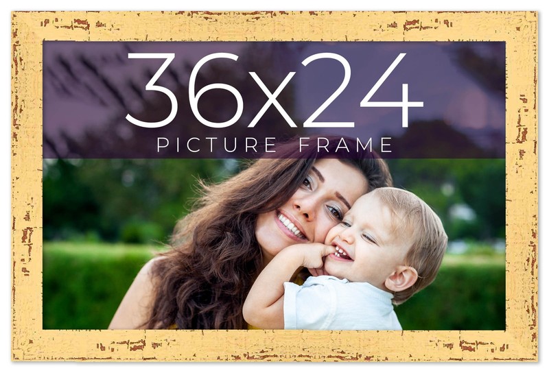 36×24 Frame Yellow Real Wood Picture Frame Width 1.25 inches | Interior Frame De