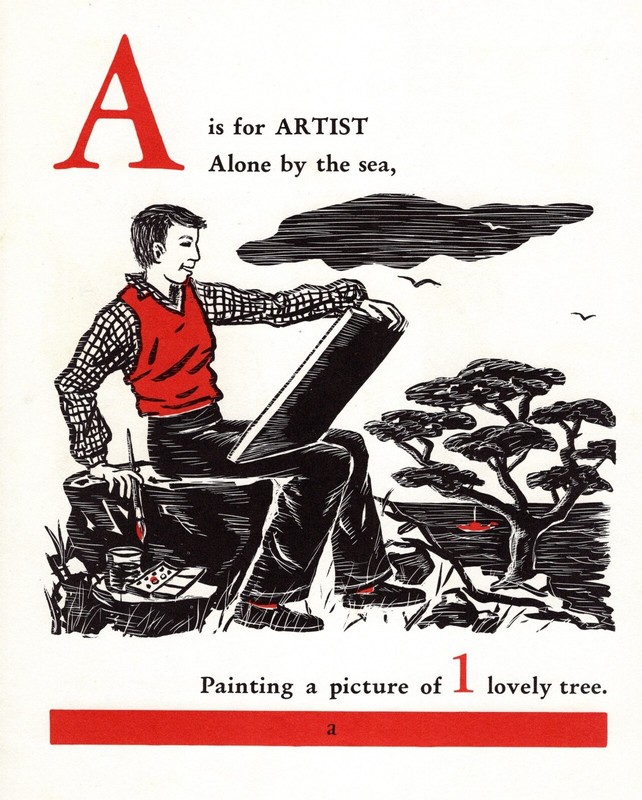 Vintage ABC Letter A Alphabet Print 1950s Artist Painter Painting Print 5346