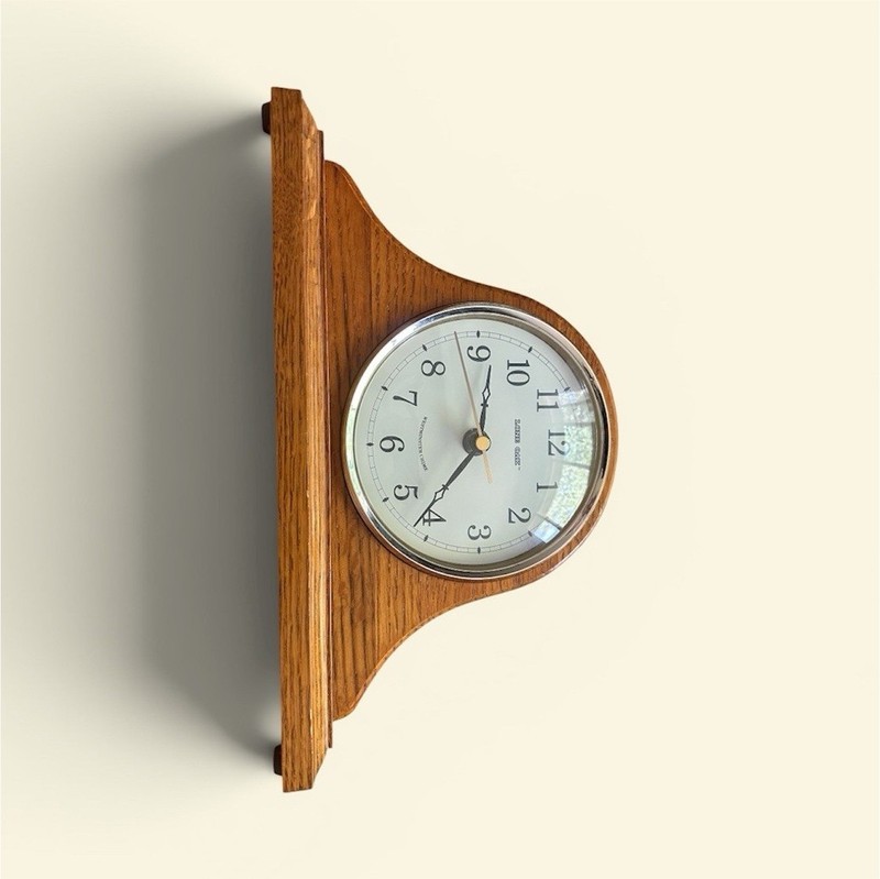 Lone Oak Brown Wood Mantel Clock Analog Glass Face Arabic Numerals Adults