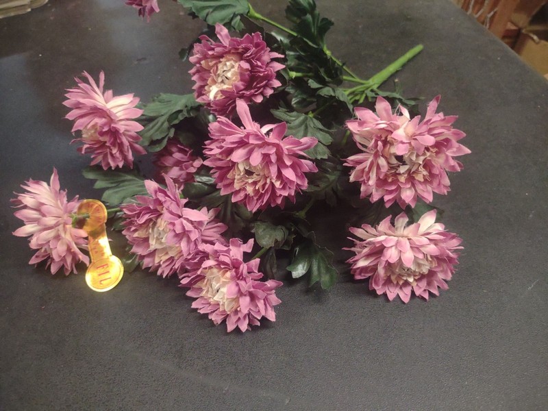 15" Vintage Silk Strawflower Flower Bush with 10 Stems, Fall Lavender & Cream gallery